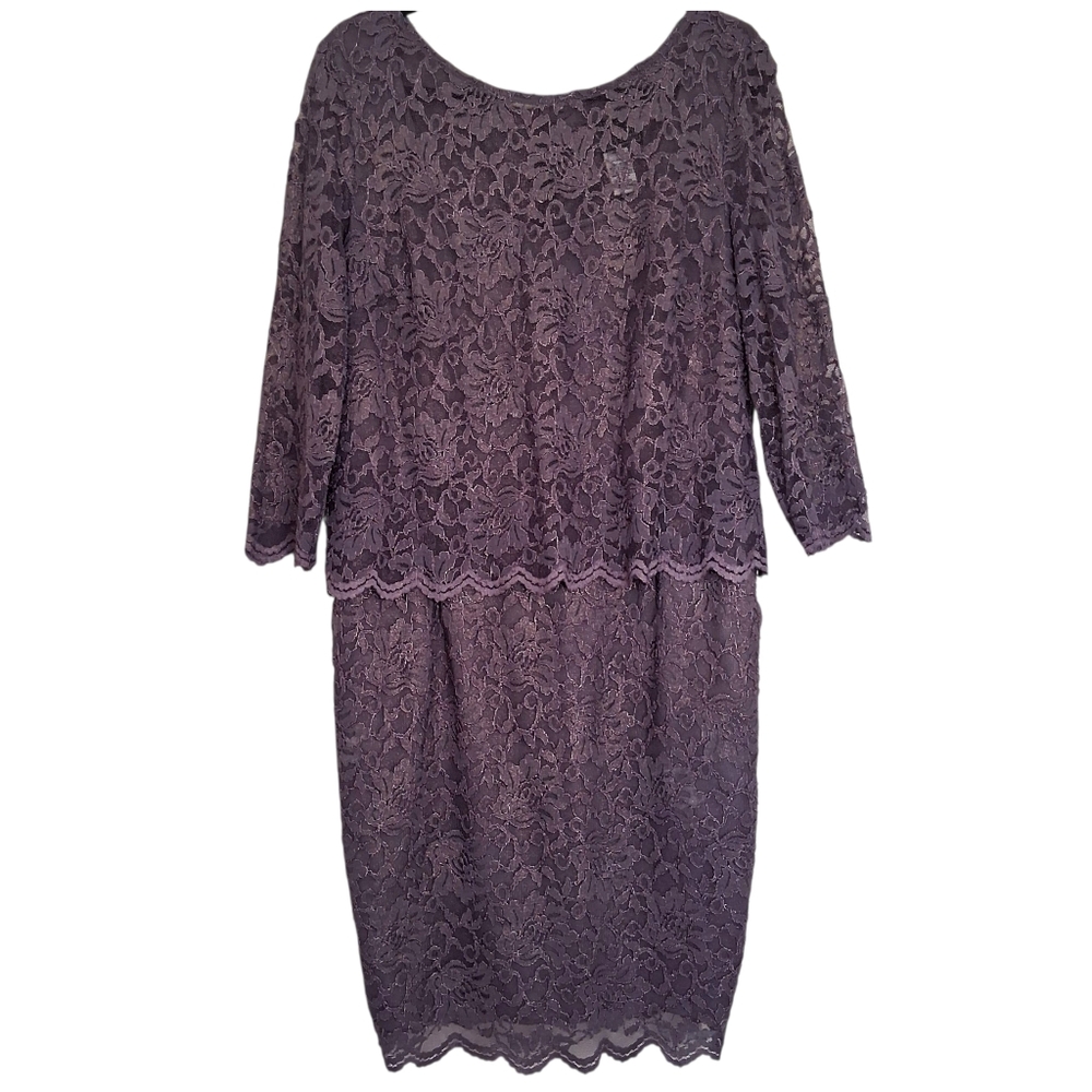 Alex Evenings Plus Size Purple Lace Shift Dress 16